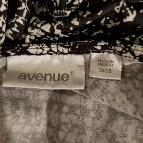 Avenue Cap Sleeve Women 26/28 Black Abstract Tunic Scoop Neck Ruched Front - Picture 6 of 7